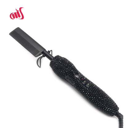 Hot Comb 2 In1 Hot Comb Straightener with Rhinestones Electric Heating Comb Pente Quente Peigne Chauffant Lisseur Cheveux Tools