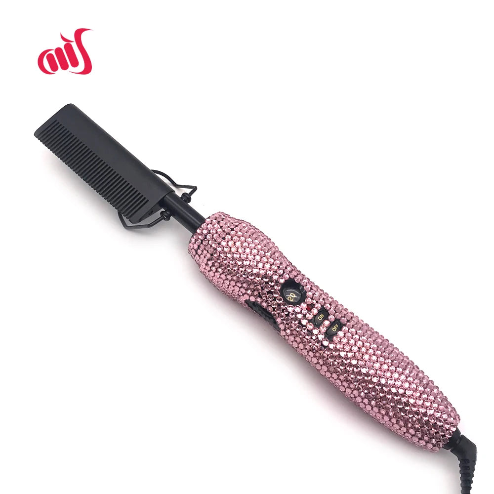 Hot Comb 2 In1 Hot Comb Straightener with Rhinestones Electric Heating Comb Pente Quente Peigne Chauffant Lisseur Cheveux Tools