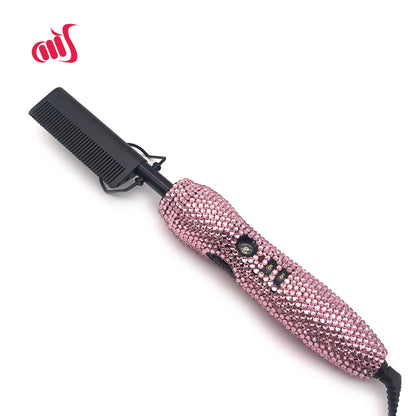 Hot Comb 2 In1 Hot Comb Straightener with Rhinestones Electric Heating Comb Pente Quente Peigne Chauffant Lisseur Cheveux Tools