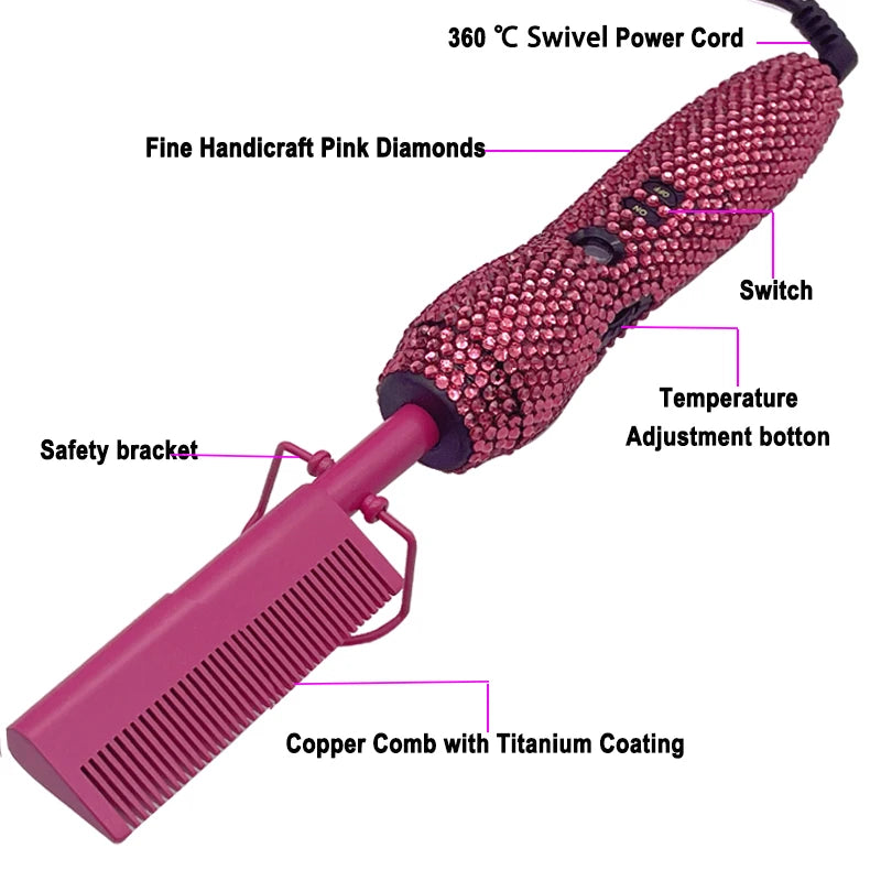 Hot Comb 2 In1 Hot Comb Straightener with Rhinestones Electric Heating Comb Pente Quente Peigne Chauffant Lisseur Cheveux Tools