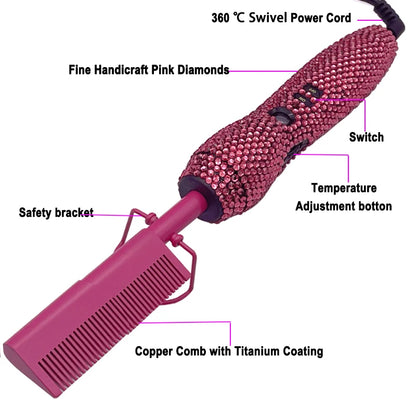 Hot Comb 2 In1 Hot Comb Straightener with Rhinestones Electric Heating Comb Pente Quente Peigne Chauffant Lisseur Cheveux Tools