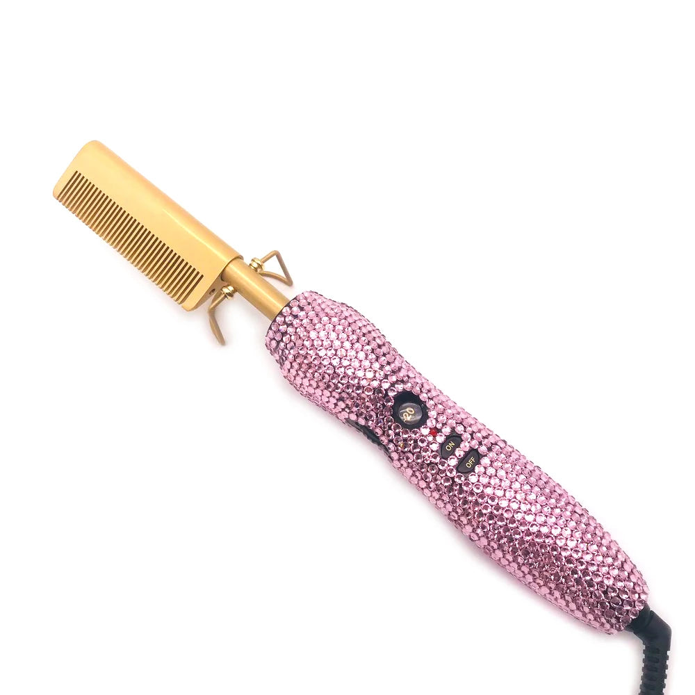 Hot Comb 2 In1 Hot Comb Straightener with Rhinestones Electric Heating Comb Pente Quente Peigne Chauffant Lisseur Cheveux Tools