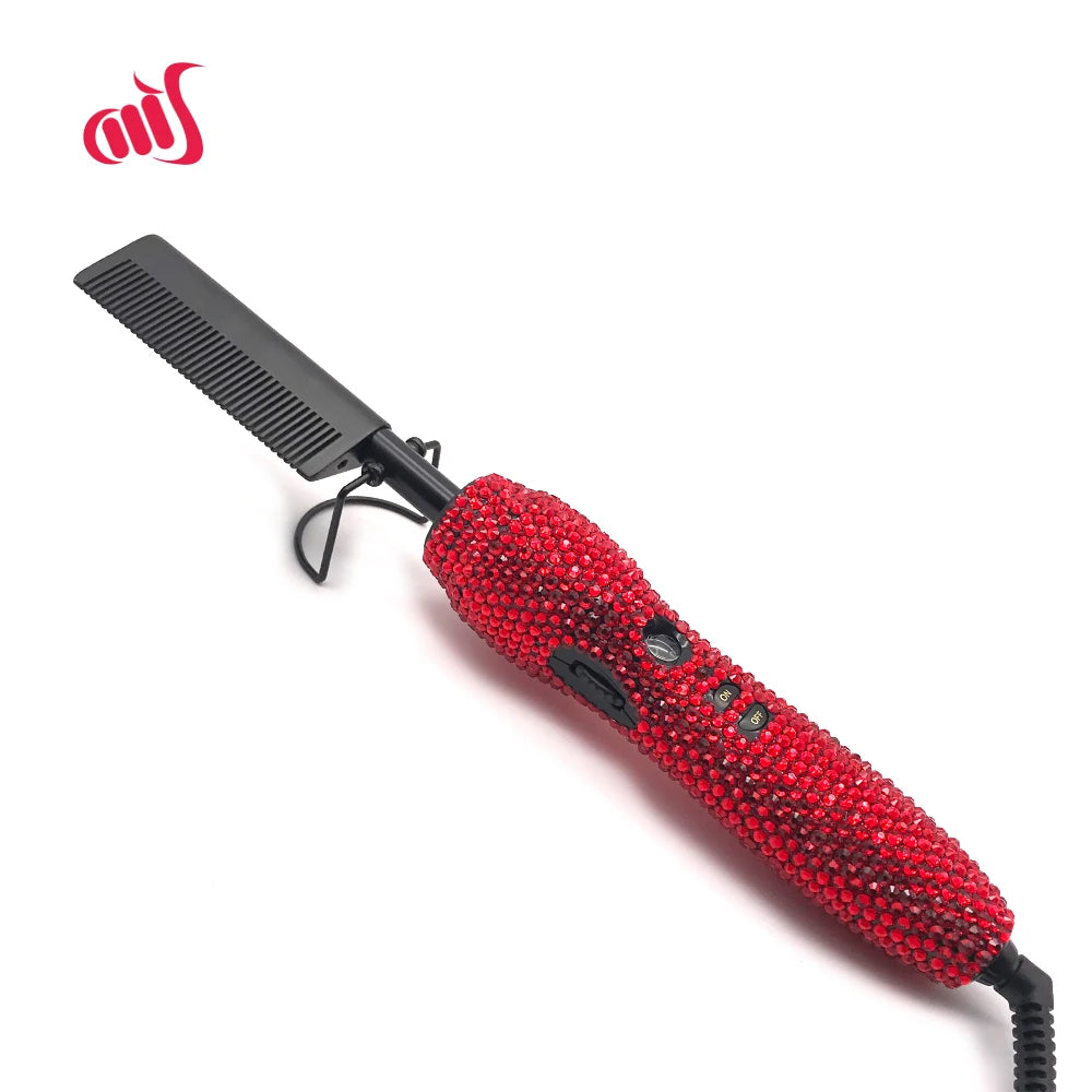 Hot Comb 2 In1 Hot Comb Straightener with Rhinestones Electric Heating Comb Pente Quente Peigne Chauffant Lisseur Cheveux Tools
