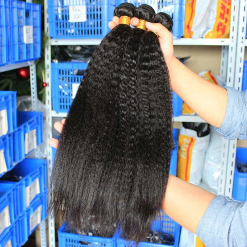 Kinky Straight Human Hair Bundles 28 30 Inch Brazilian Yaki Bundles Remy Natural Hair Weave Extension 1 3 4 Bundles