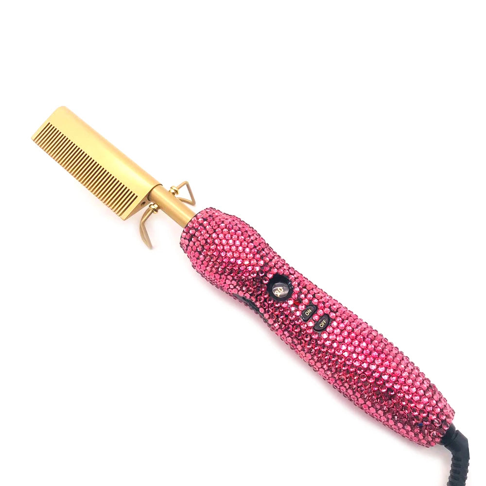 Hot Comb 2 In1 Hot Comb Straightener with Rhinestones Electric Heating Comb Pente Quente Peigne Chauffant Lisseur Cheveux Tools