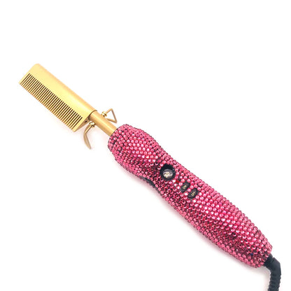 Hot Comb 2 In1 Hot Comb Straightener with Rhinestones Electric Heating Comb Pente Quente Peigne Chauffant Lisseur Cheveux Tools