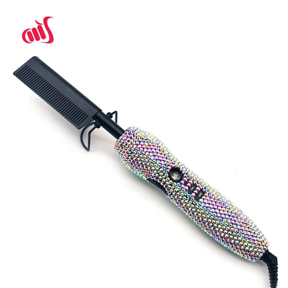 Hot Comb 2 In1 Hot Comb Straightener with Rhinestones Electric Heating Comb Pente Quente Peigne Chauffant Lisseur Cheveux Tools