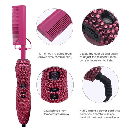 Hot Comb 2 In1 Hot Comb Straightener with Rhinestones Electric Heating Comb Pente Quente Peigne Chauffant Lisseur Cheveux Tools